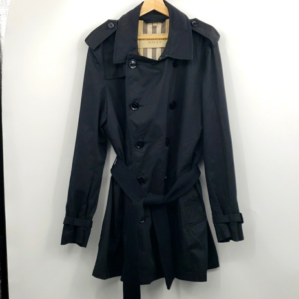 Burberry brit casual black trench coat size xl belt is not the original belt